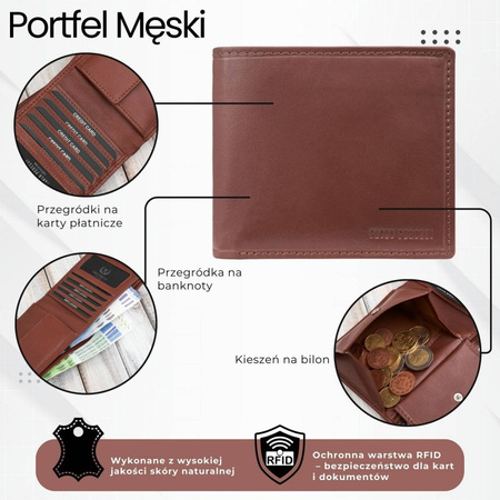 Poziomy portfel męski smuky w kolorze koniakowym Paolo Peruzzi AL-17-CG