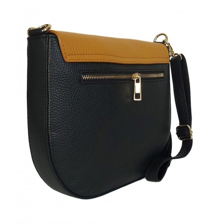 Torebka skórzana listonoszka Vera Pelle czarna z camelem VPP38NC