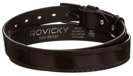 Stylowy pasek męski z lakierowanej skóry naturalnej licowej - Rovicky 100