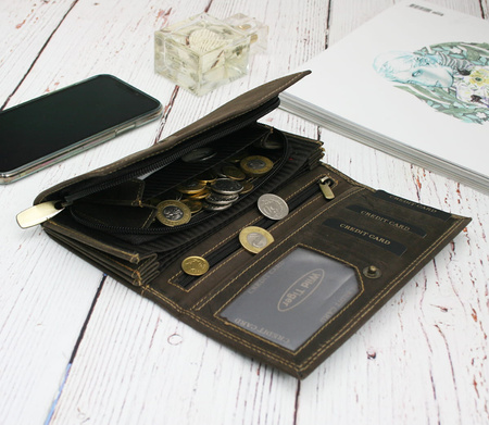 Portfel damski skóra nubuk Wild Tiger - ciemnobrązowy