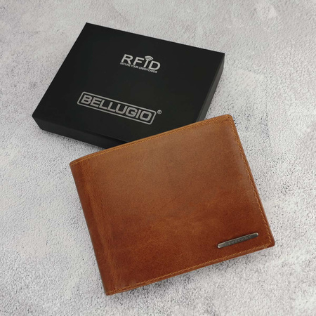 Duży portfel męski z systemem RFID Bellugio - koniakowy