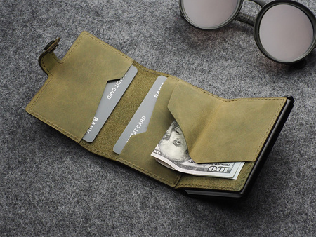 Portfel HIKER wykonany z polerowanej i woskowanej skóry Hunter oliwkowy