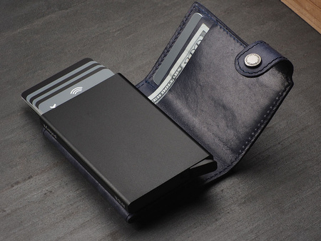 Portfel SOLO wykonany z roślinnie garbowanej skóry Nomad granatowy