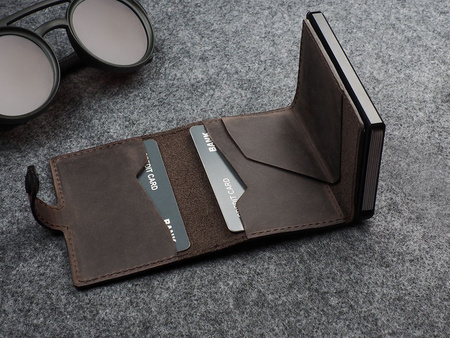 Portfel HIKER wykonany z polerowanej i woskowanej skóry Hunter brązowy