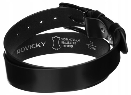 Szeroki, skórzany pasek męski z metalową klamrą - Rovicky 115