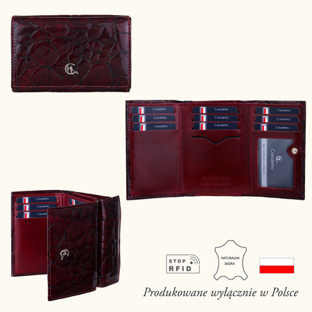 Portfel Canaletto z Lakierowanej Skóry - Bordowy, Ochrona RFID
