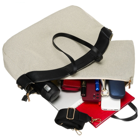 Torba damska typu shopper w beżowo-czarnym kolorze - Peterson
