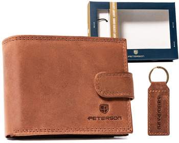 Zestaw prezentowy: mały, skórzany portfel męski i brelok - Peterson