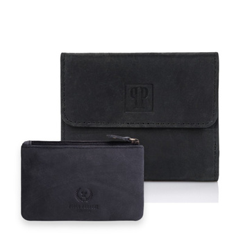 Zestaw skórzany portfel T-11 i etui na klucze T-51 - czarny