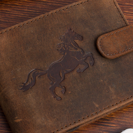 Portfel skórzany męski z tłoczeniem koń Bellugio - rdzawy