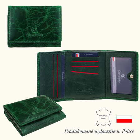 Portfel skórzany Canaletto w eleganckim zielonym kolorze - mały i stylowy