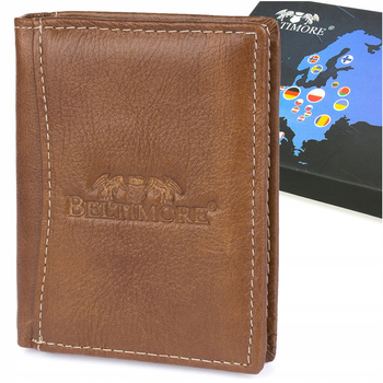 Portfel skórzany męski pionowy mały brązowy Beltimore z RFiD premium skóra