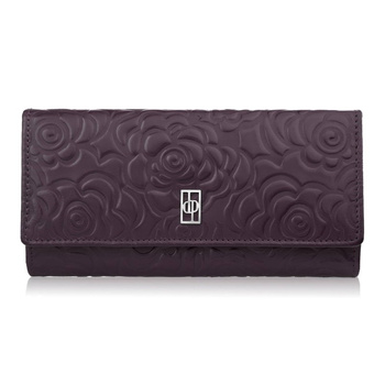 Poziomy portfel damski skórzany w kolorze burgundowym z metalowym logo duży Paolo Peruzzi  AL-12-BGD