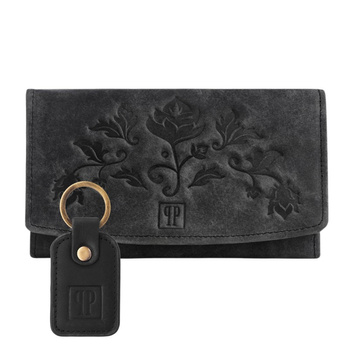 Zestaw prezentowy portfel damski skórzany vintage i brelok do kluczy czarny Paolo Peruzzi ZUP-104-BL