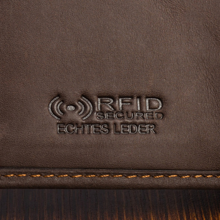 Portfel męski skórzany pionowy brązowy mały Beltimore RFiD premium skóra
