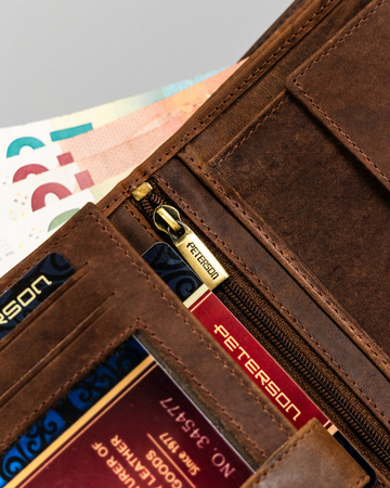 Portfel męski skórzany Peterson - Duży, pionowy, z RFID i kieszonką na monety