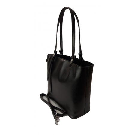 Torebka na ramię Vera Pelle ,Włoski skórzany kuferek format A4, Czarna  KM446N