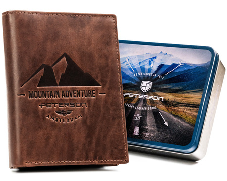 Portfel męski skórzany Peterson w kolorze jasnego brązu, duży i praktyczny