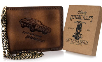 Duży, skórzany portfel męski z łańcuszkiem