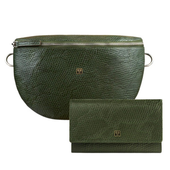 Portfel skórzany damski z saszetką nerka Paolo Peruzzi ciemnozielony