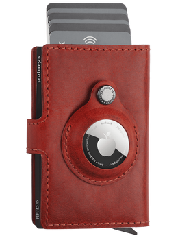 Portfel HIKER for AirTag wykonany z  garbowanej skóry Nomad czerowny