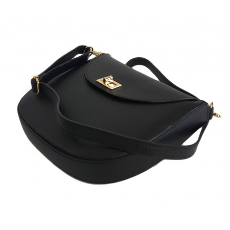 Listonoszka skórzana Vera Pelle z okuciami złotymi, czarna VPP38N