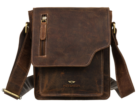 Listonoszka męska Peterson w brązowej skórze ze złotymi detalami