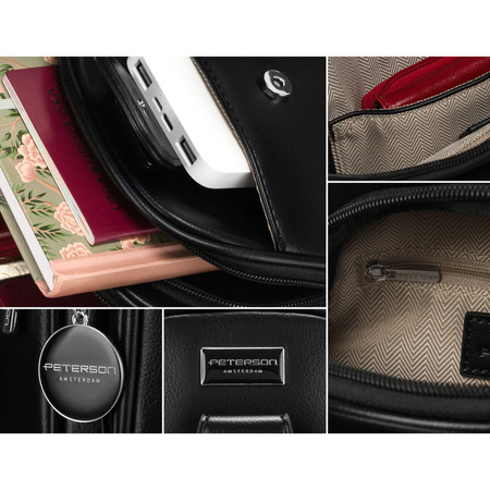 Saszetka damska crossbody Peterson z regulowanym paskiem, czarna eko skóra