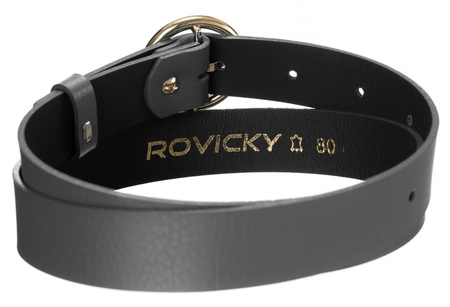 Połyskujący, skórzany pasek damski ze złotą, okrągłą klamrą - Rovicky 90