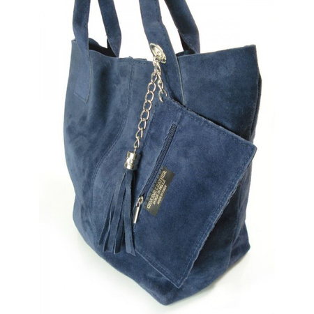 ZAMSZ NATURALNY WŁOSKA TORBA XL A4  SHOPPER BAG  SKÓRZANA GRANATOWA  W567BS