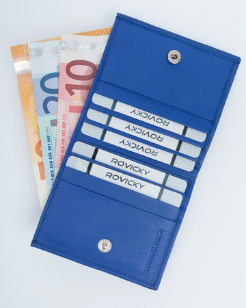 Portfel damski Rovicky ze skóry naturalnej, mały, niebieski