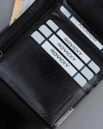 Portfel męski skórzany Ronaldo na karty - duży, czarny, pionowy
