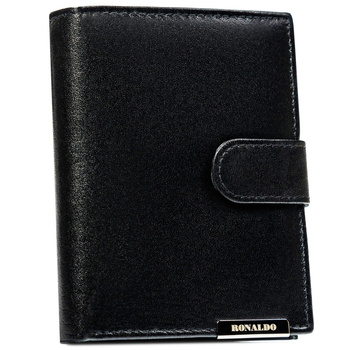 Duży, pionowy portfel męski ze skóry naturalnej w czarnym kolorze zamykany na zatrzask - Ronaldo