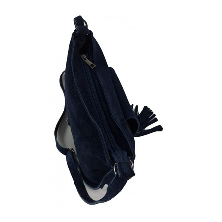 Listonoszka zamszowa Vera Pelle A5, granatowa, włoska torebka