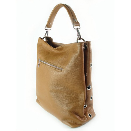 Włoski worek dzety kółka Vera Pelle pojemny Camel WK579C