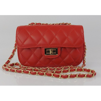 Włoska pikowana listonoszka złoto ,łańcuszek ,skóra savage Czerwona  LCH23R