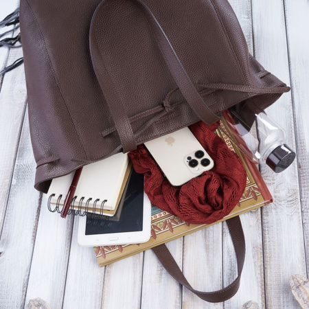 Torba shopper skórzana brązowa Paolo Peruzzi IN-64-BR na ramię