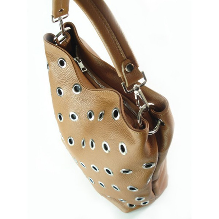 Włoski worek dzety kółka Vera Pelle pojemny Camel WK579C