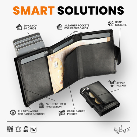 Portfel SOHO Zip wykonany z delikatnej, ekskluzywnej skóry Italia turkusowy