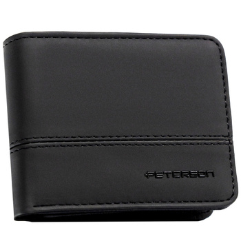 Portfel męski poziomy czarny skórzany z zamkiem na monety - Peterson