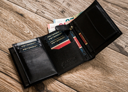 Portfel męski czarny ze skóry naturalnej - Peterson, pionowy, duży