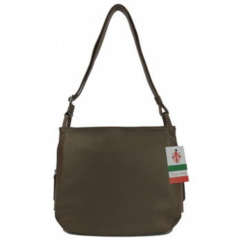 Miękka klasyczna torebka na ramię ,trzy komory ,Włoska skórzana Vera Pelle , Beżowa LB394T