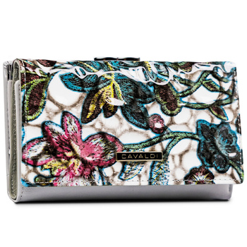 Portfel damski w kwiaty zamykany biglem i zatrzaskiem - 4U Cavaldi