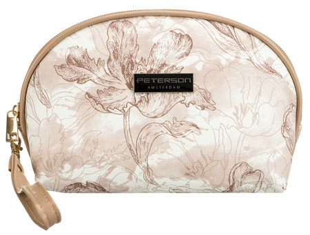 Kompaktowa, beżowa kosmetyczka damska z botanicznym printem - Peterson