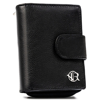 Portfel damski skórzany czarny Rovicky - mały, elegancki i praktyczny