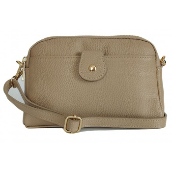 Listonoszka skórzana Vera Pelle Beżowa, 2 komory, złote okucia