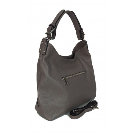 Torba worek skórzana Vera Pelle, szara, Made in Italy, pojemna