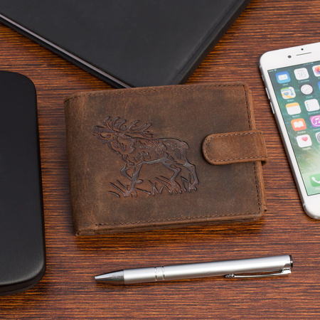 Portfel skórzany męski z tłoczeniem jeleń Bellugio - rdzawy