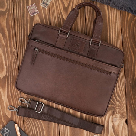 Torba skórzana na laptopa męska brązowa Paolo Peruzzi AL-09-BR
