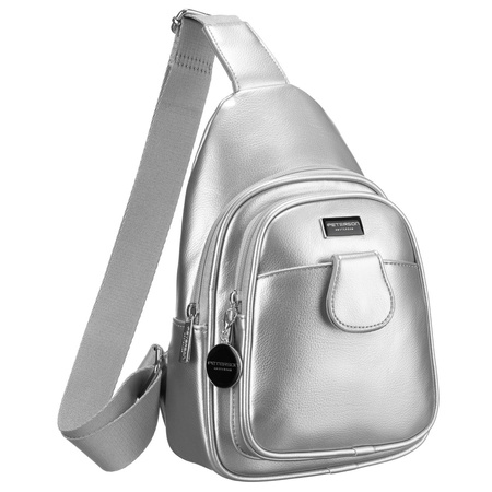 Saszetka damska Peterson srebrna z eko skóry na ramię crossbody